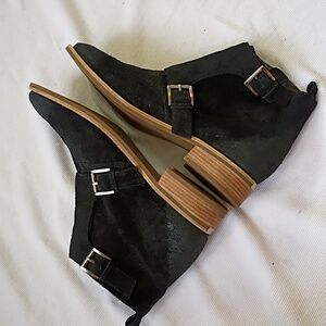 Michael Kors Black Suede Ankle Boots With Monk Flap Detail